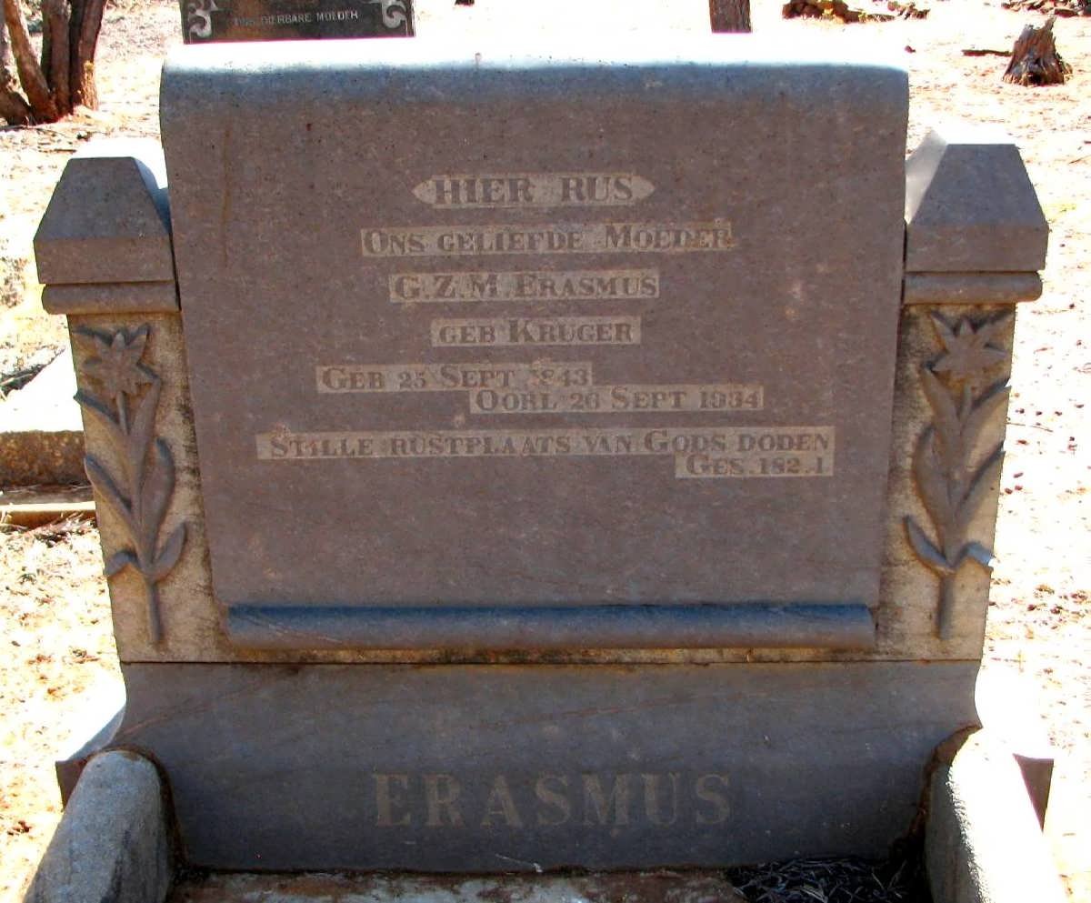 ERASMUS G.Z.M. nee KRUGER 1843-1934