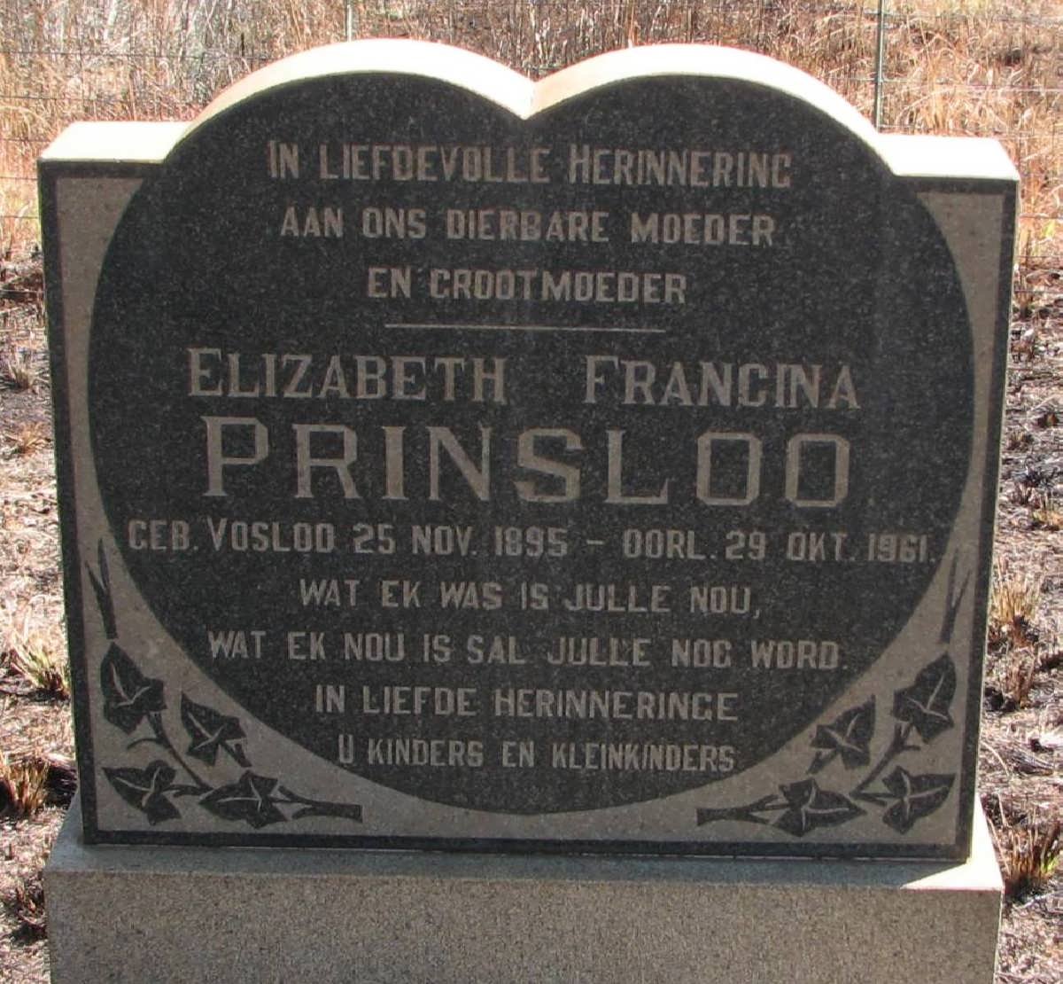 PRINSLOO Elizabeth Francina VOSLOO 1895-1961