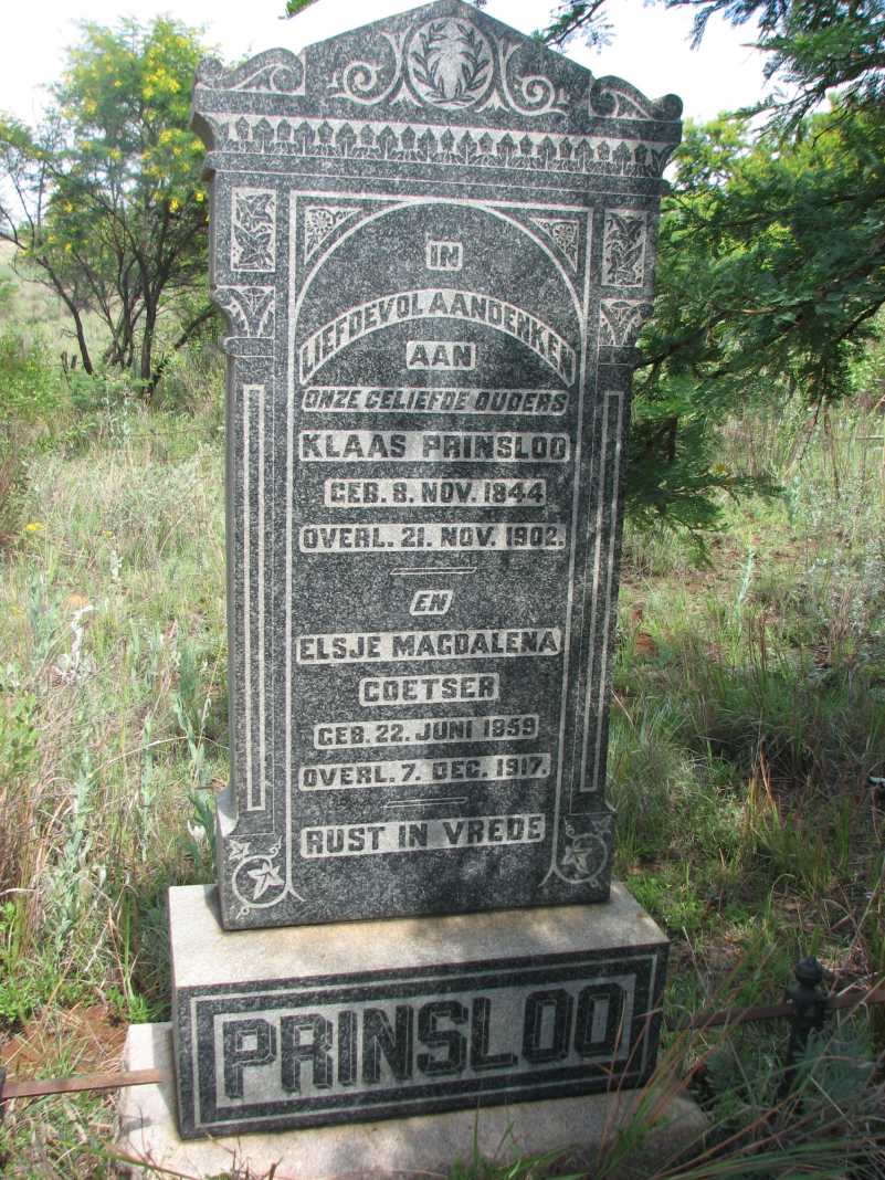 PRINSLOO Klaas 1844-1902 &amp; Elsje Magdalena COETSER 1859-1917