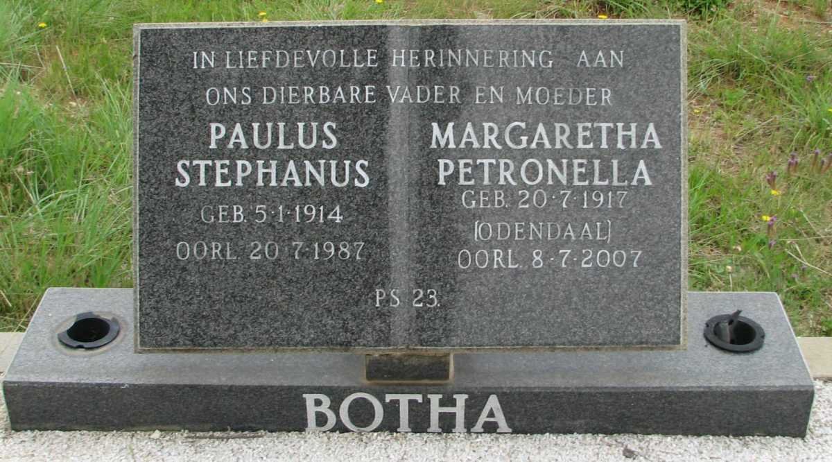 BOTHA Paulus Stephanus 1914-1997 &amp; Margaretha Petronella ODENDAAL 1917-2007