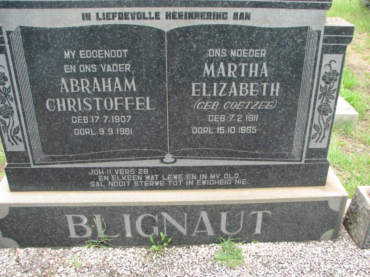 BLIGNAUT Abraham Christoffel 1907-1961 &amp; Maria Elizabeth COETZEE 1911-1965