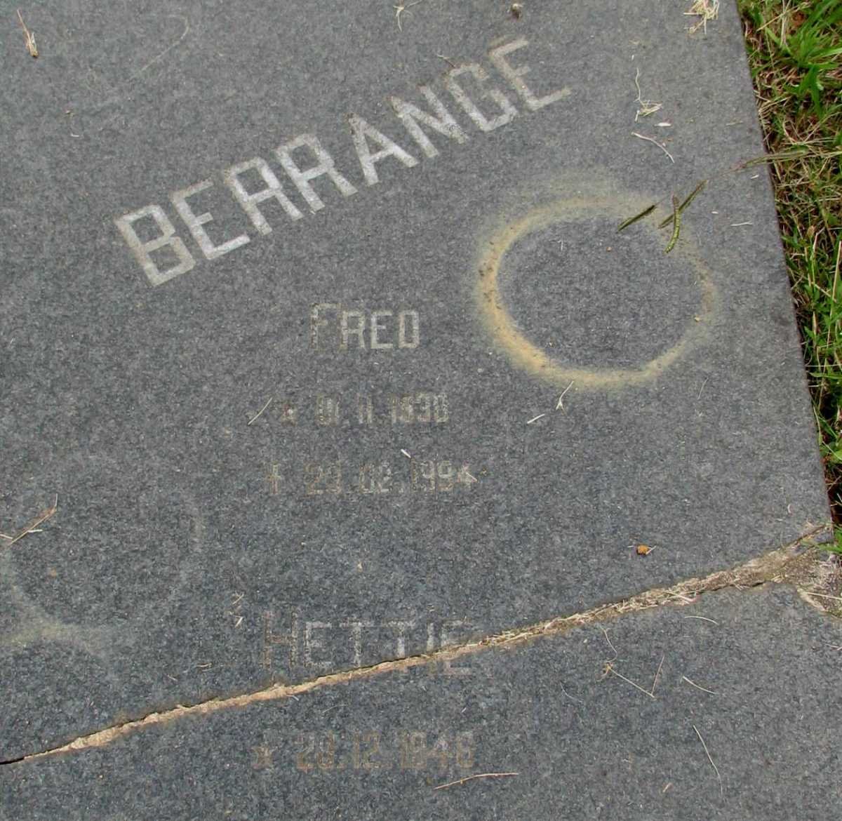 BERRANGE Fred 1930-1994 &amp; Hettie 1948