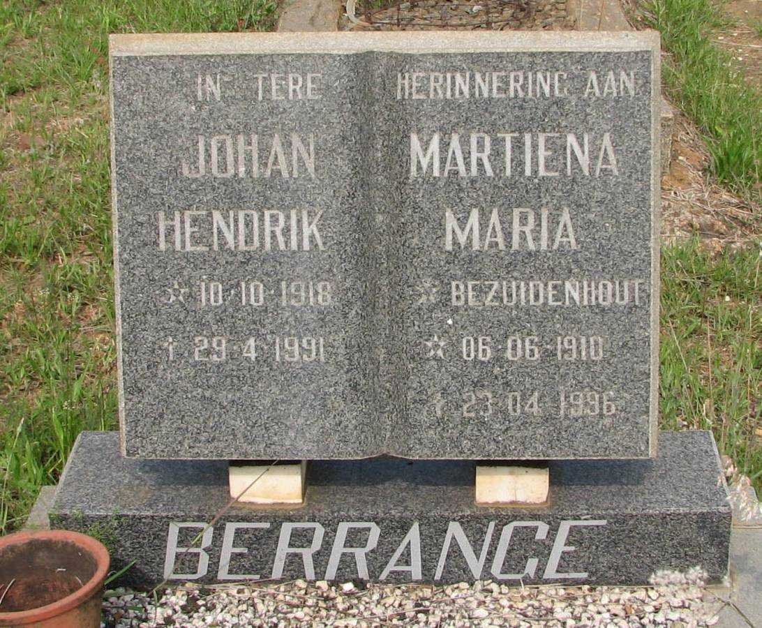 BERRANGE Johan Hendrik 1918-1991 &amp; Martiena Maria BEZUIDENHOUT 1910-1996