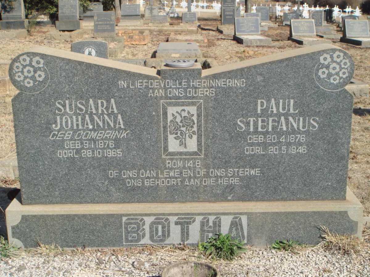 BOTHA Paul Stefanus 1876-1946 &amp; Susara Johanna COMBRINK 1876-1965