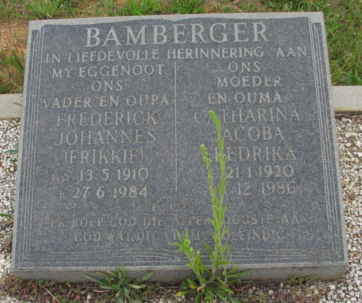 BAMBERGER Frederick Johannes 1910-1984 &amp; Catharina Jacoba Fredrika 1920-1986