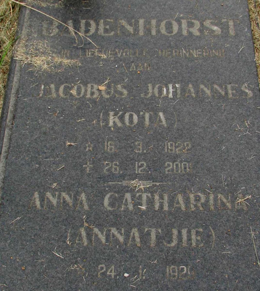 BADENHORST Jacobus Johannes 1922-2001 &amp; Anna Catharina 192?-