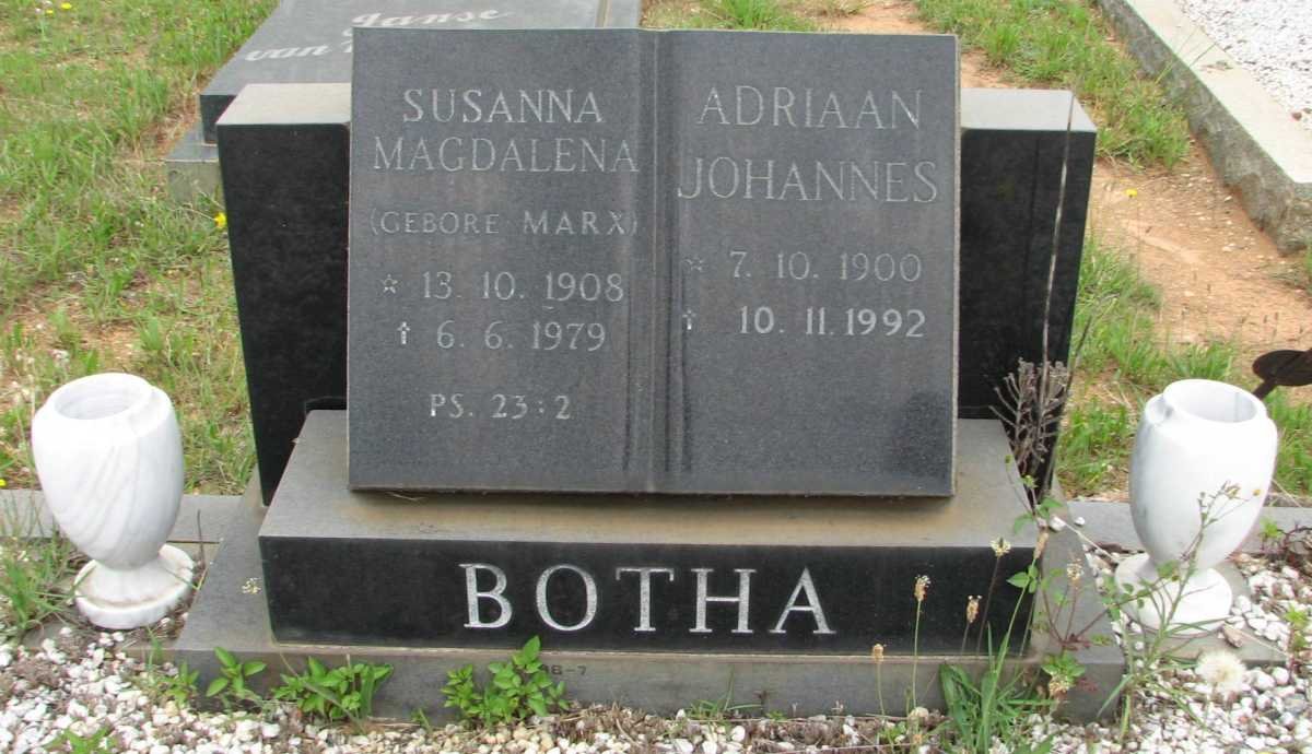 BOTHA Adriaan Johannes 1900-1992 &amp; Susanna Magdalena MARX 1908-1979
