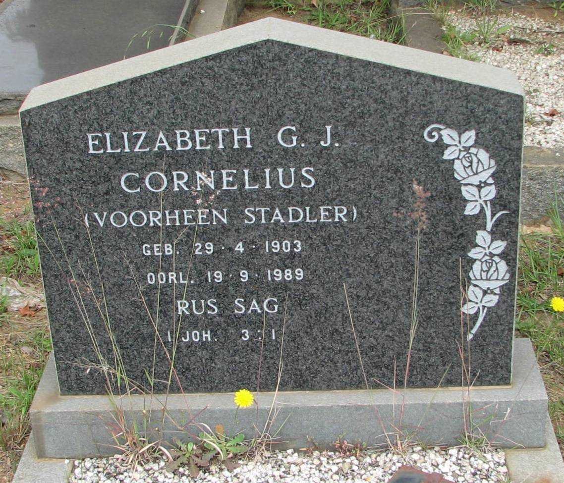 CORNELIUS Elizabeth G.J. nee STADLER 1903-1989 