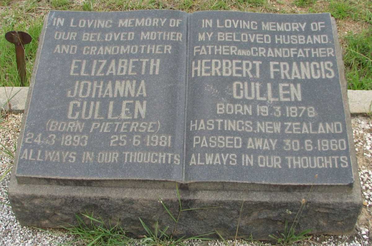 CULLEN Herbert Francis 1878-1960 &amp; Elizabeth Johanna PIETERSE 1893-1981