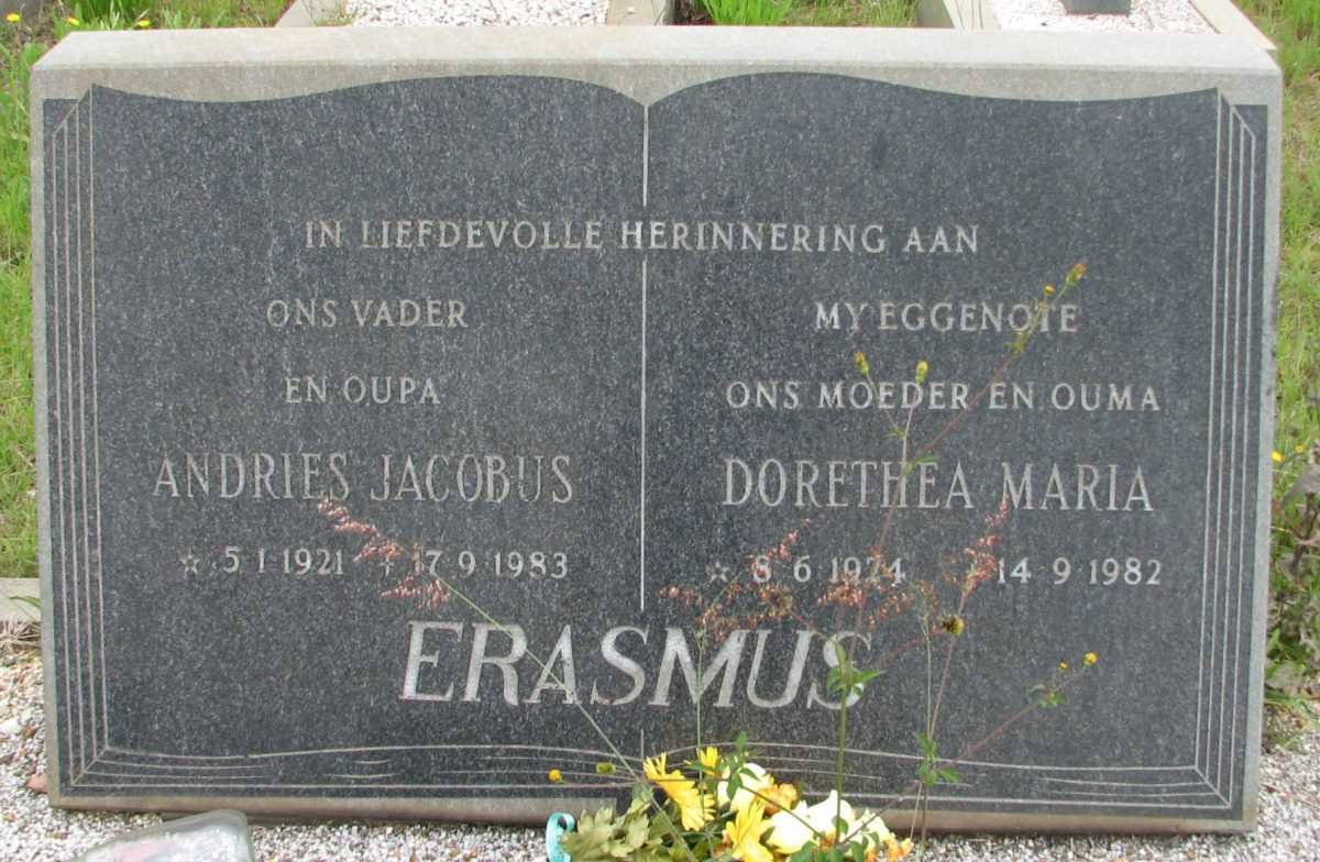 ERASMUS Andries Jacobus 1921-1983 &amp; Dorethea Maria 1924-1982