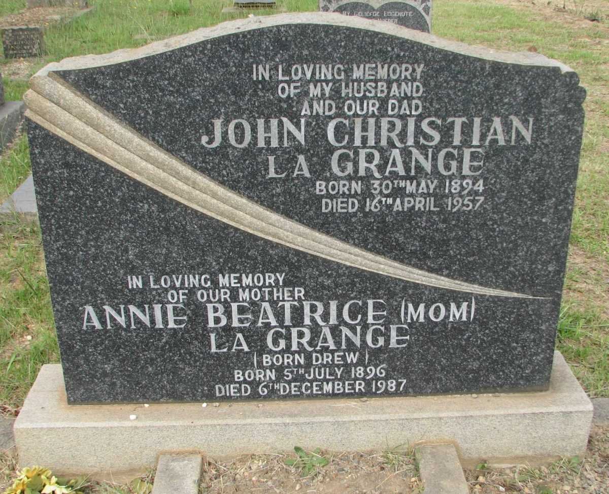 GRANGE John Christian, la 1894-1957 &amp; Annie Beatrice DREW 1896-1987