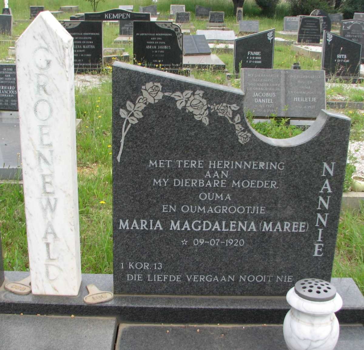 GROENEWALD Maria Magdalena nee MAREE 1920-