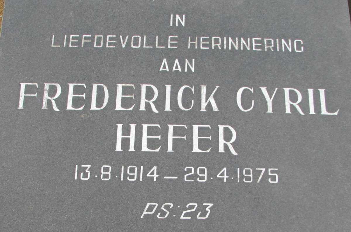 HEFER Frederick Cyril 1914-1975