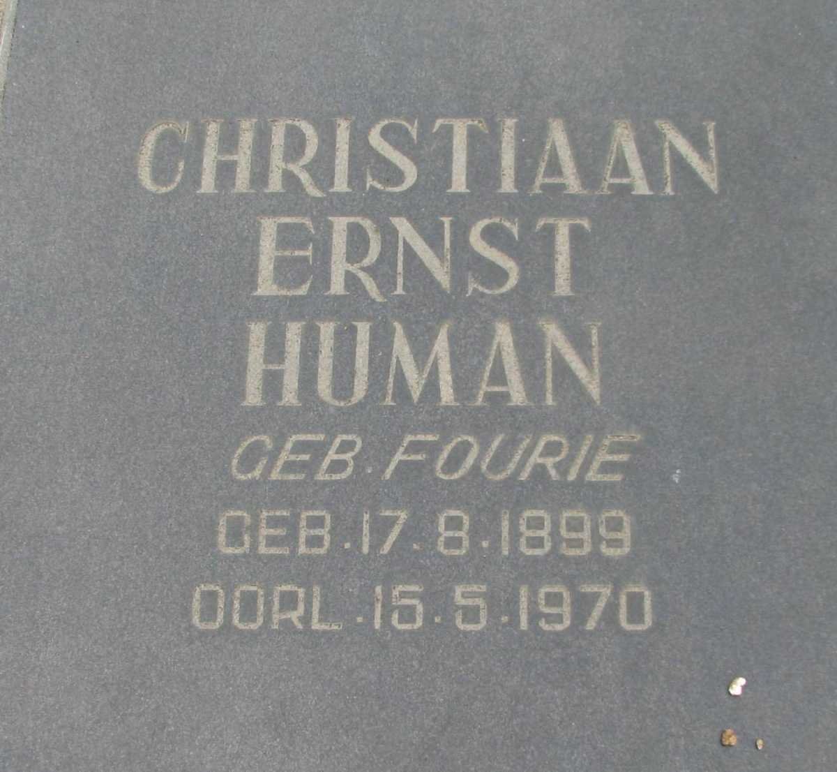 HUMAN Christiaan Ernst nee FOURIE 1899-1970