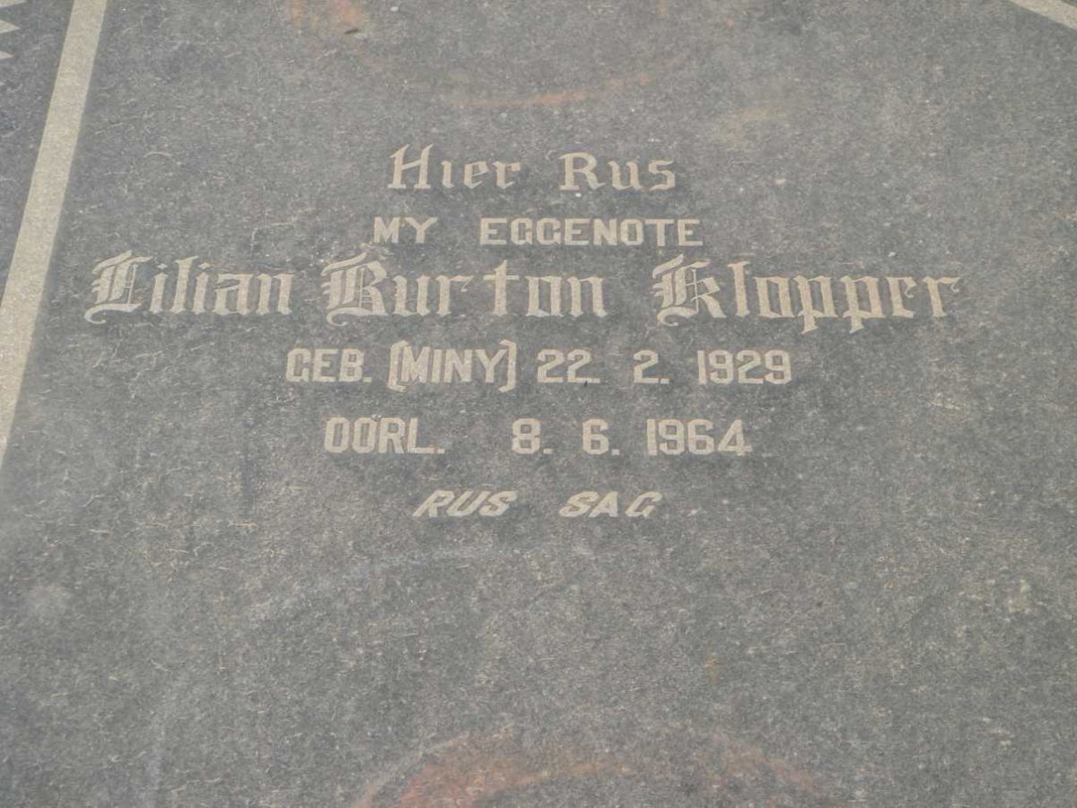 KLOPPER Lilian Burton nee MINY 1929-1964