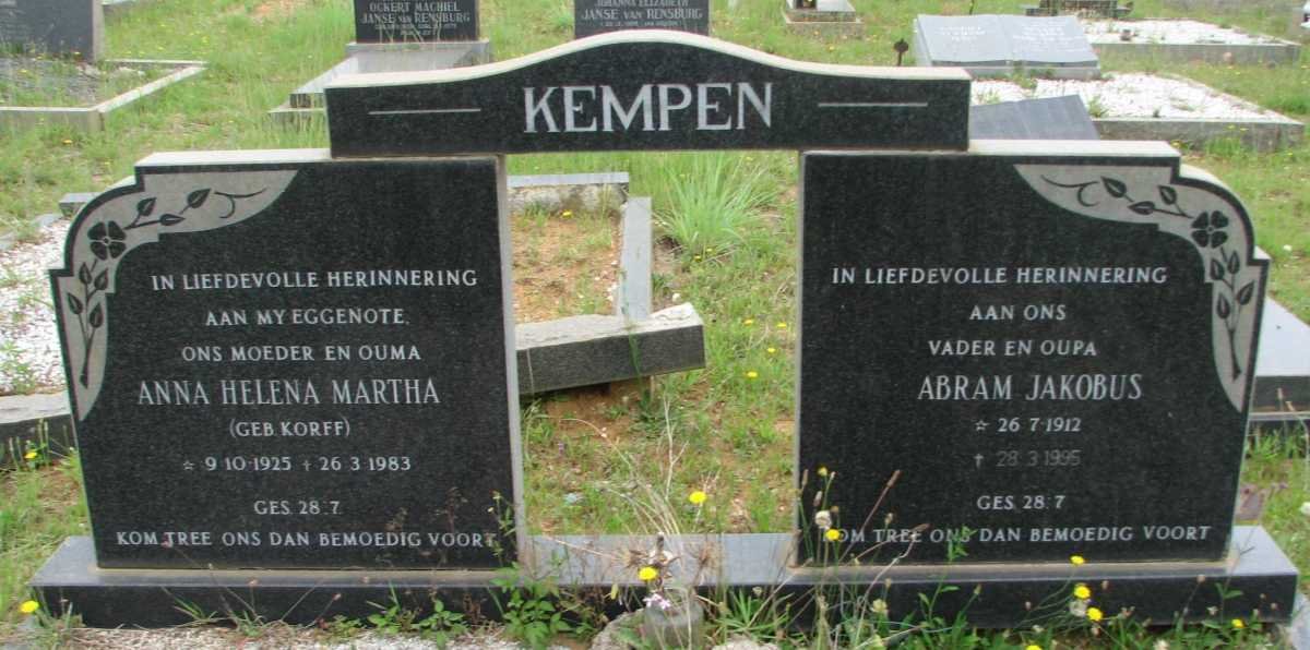 KEMPEN Abram Jakobus 1912-1995 &amp; Anna Helena Martha KORFF 1925-1983