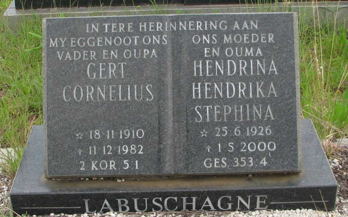 LABUSCHAGNE Gert Cornelius 1910-1982 &amp; Hendrina Hendrika Stephina 1926-2000