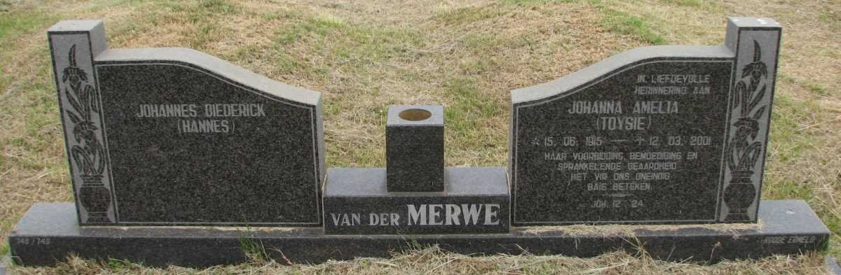 MERWE Johannes Diederick, van der &amp; Johanna Amelia 1915-2001