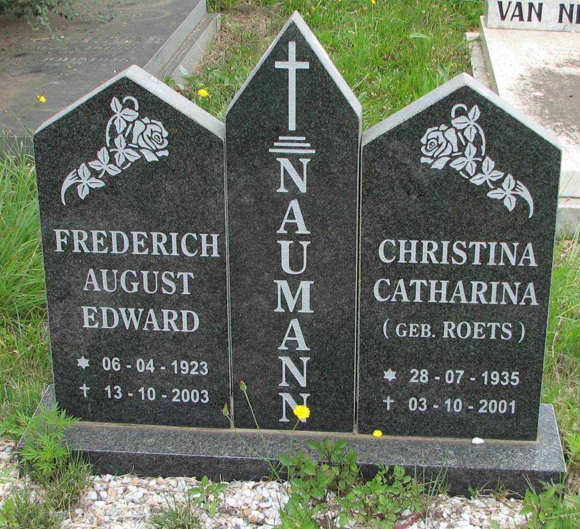 NAUMANN Frederich August Edward 1923-2003 &amp; Christina Catharina ROETS 1935-2001
