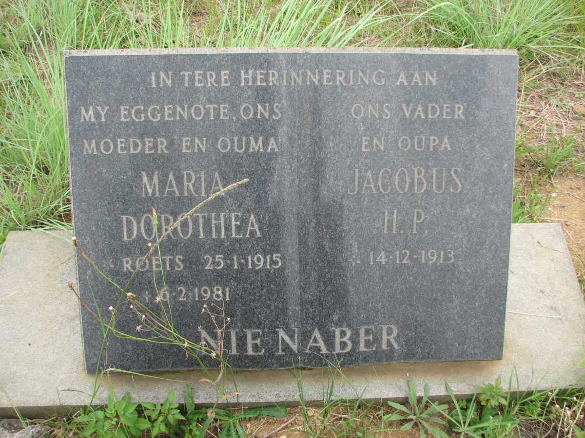 NIENABER Jacobus H.P. 1913-  &amp; Maria Dorothea ROETS 1915-1981