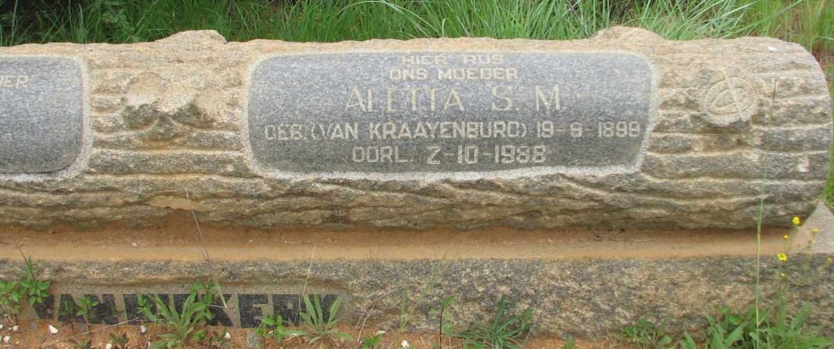 NIEKERK Aletta S.M., van nee VAN KRAAYENBURG 1899-1988