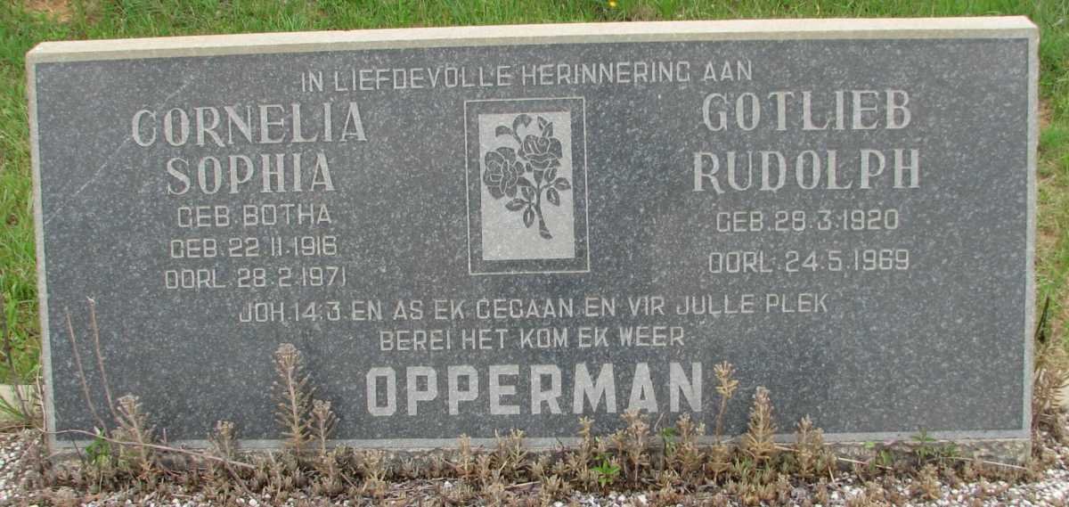 OPPERMAN Gotlieb Rudolph 1920-1969 &amp; Cornelia Sophia BOTHA 1916-1971