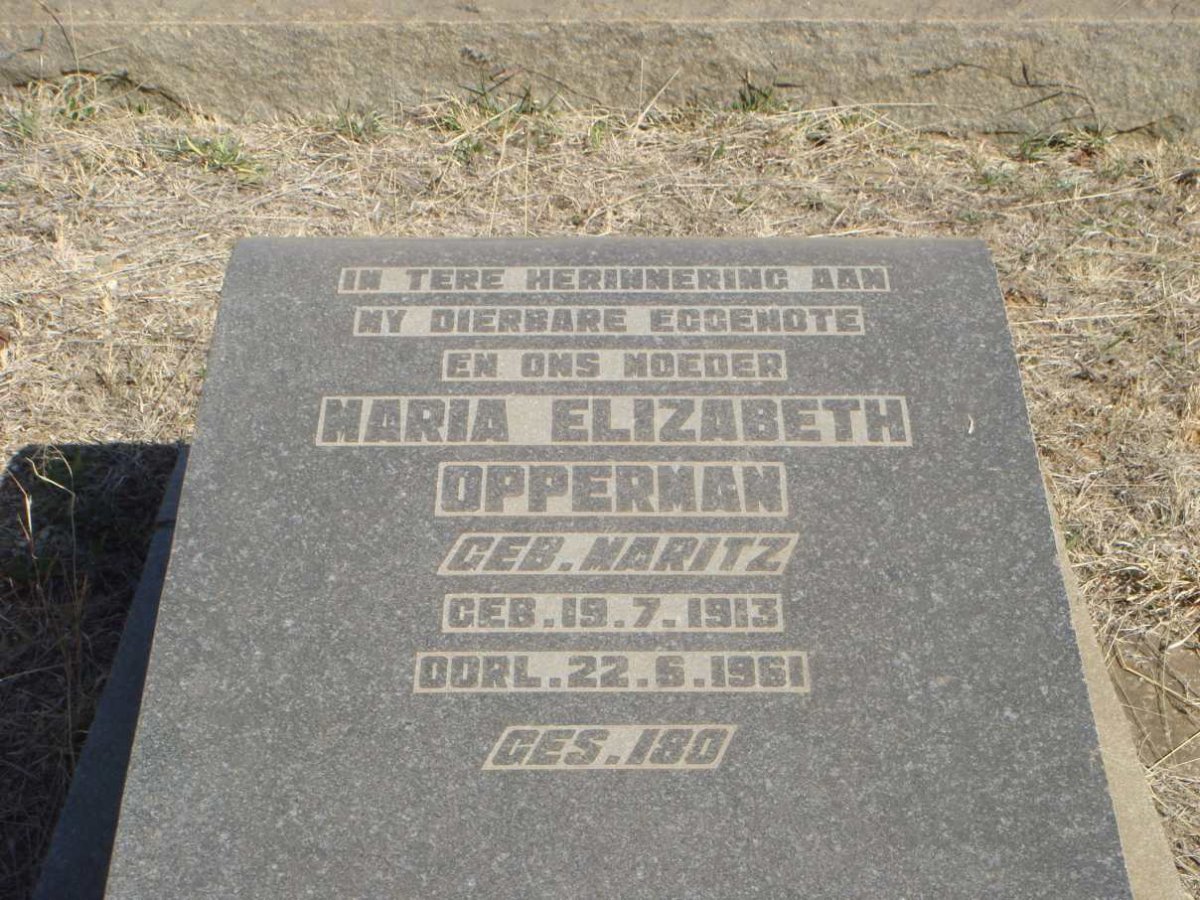 OPPERMAN Maria Elizabeth nee MARITZ 1913-1961
