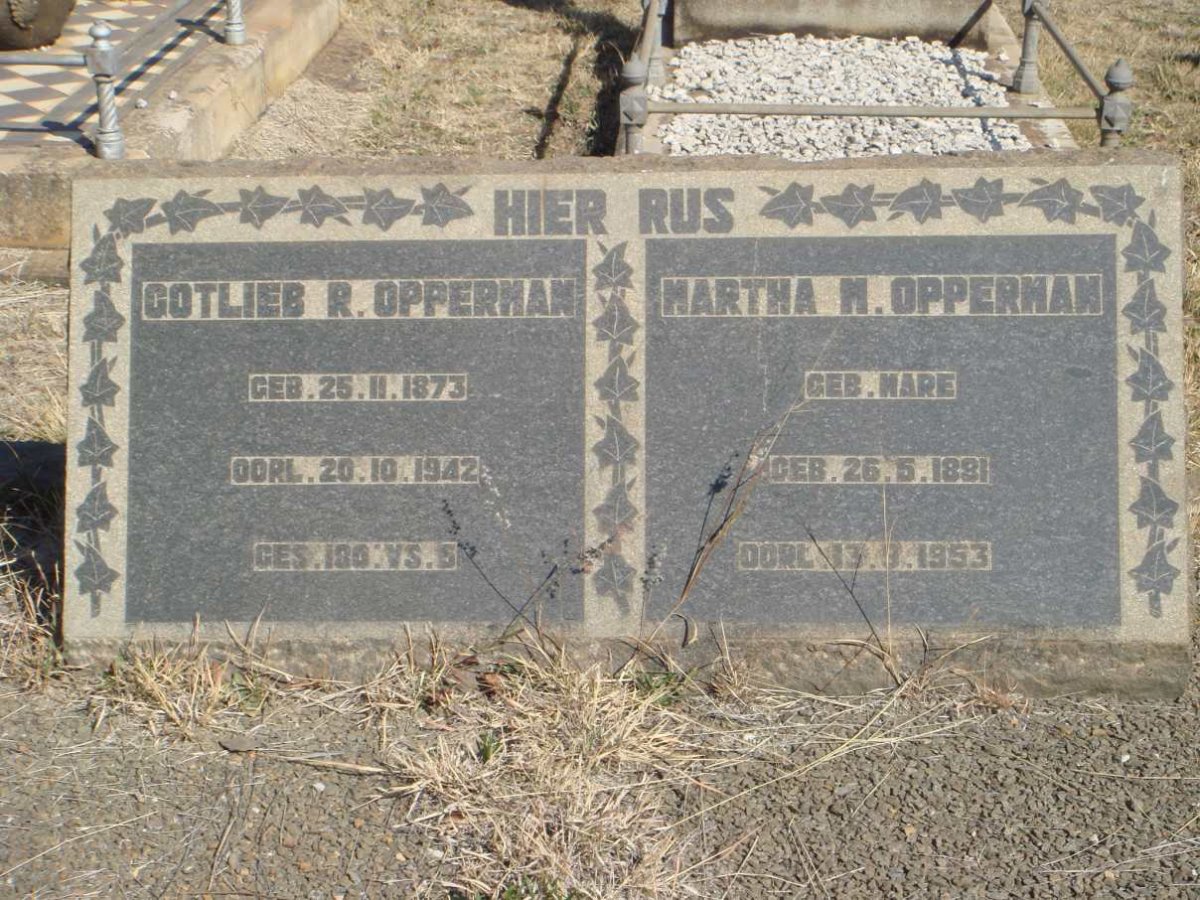 OPPERMAN Gotlieb R. 1873-1942 &amp; Martha M. MARE 1881-1953