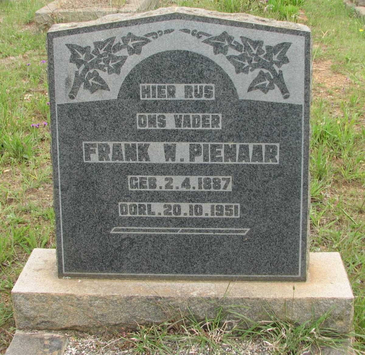PIENAAR Frank W. 1887-1951