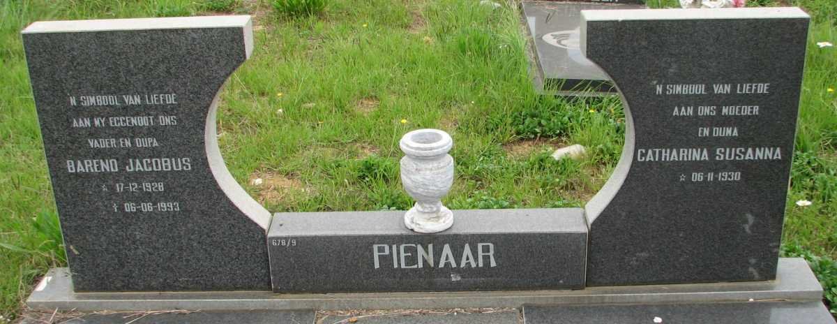 PIENAAR Barend Jacobus 1928-1993 &amp; Catharina Susanna 1930-