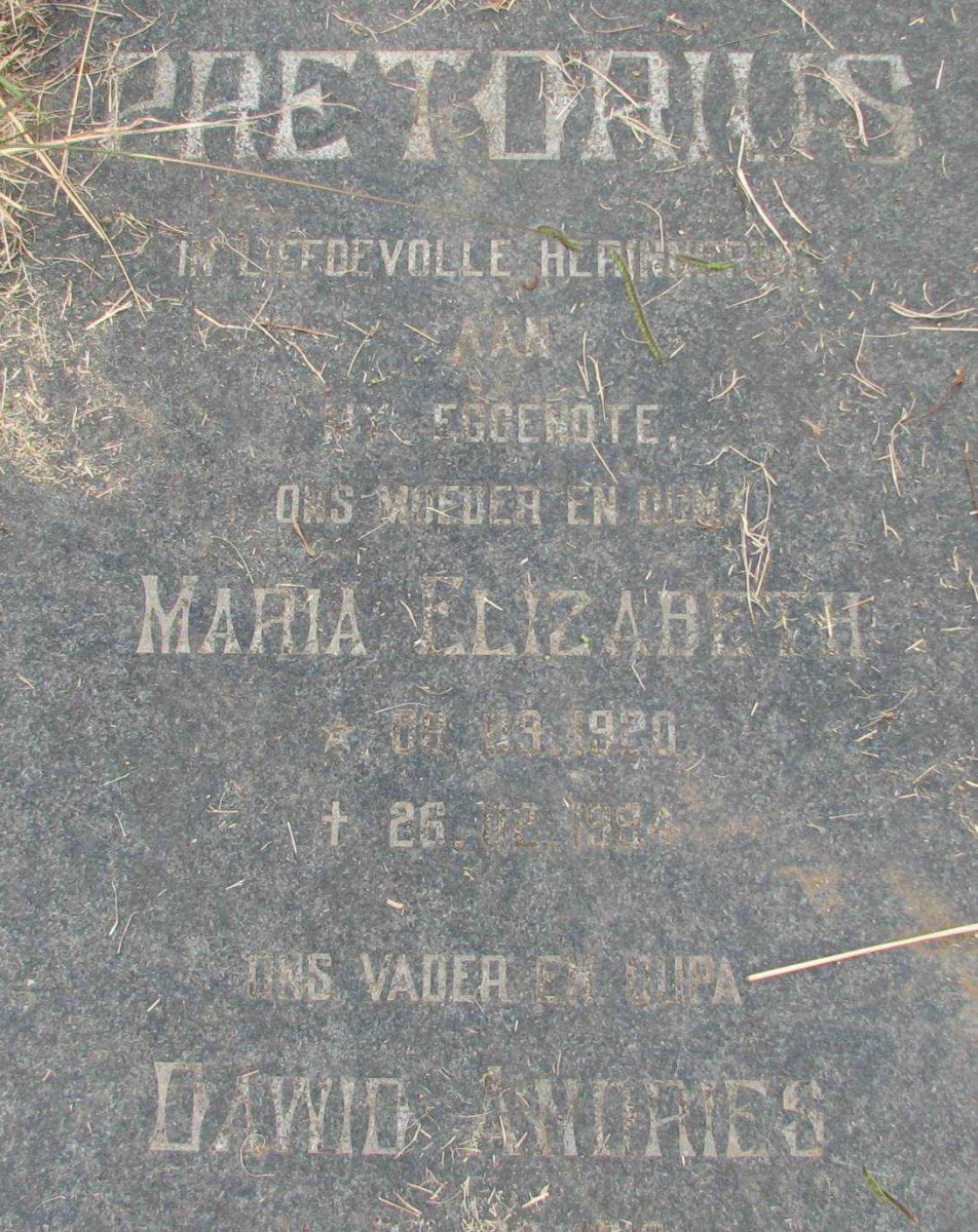 PRETORIUS Dawie Andries &amp; Maria Elizabeth 1920-1994