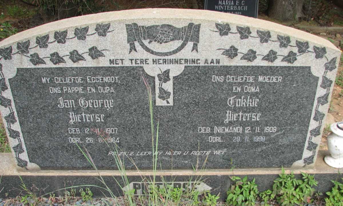PIETERSE Jan George 1907-1964 &amp; Tokkie NIEMAND 1908-1998