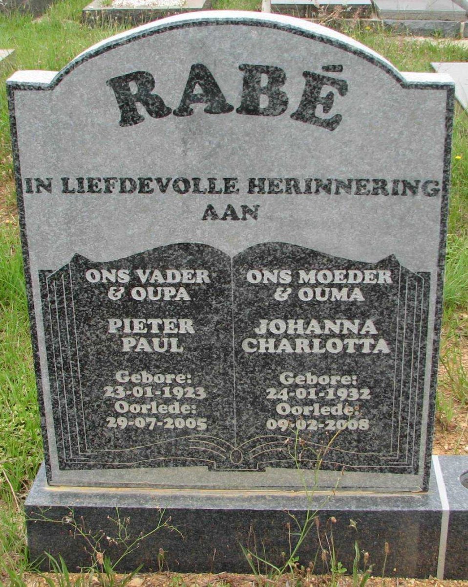 RABÉ Pieter Paul 1923-2005 &amp; Johanna Charlotta 1932-2008