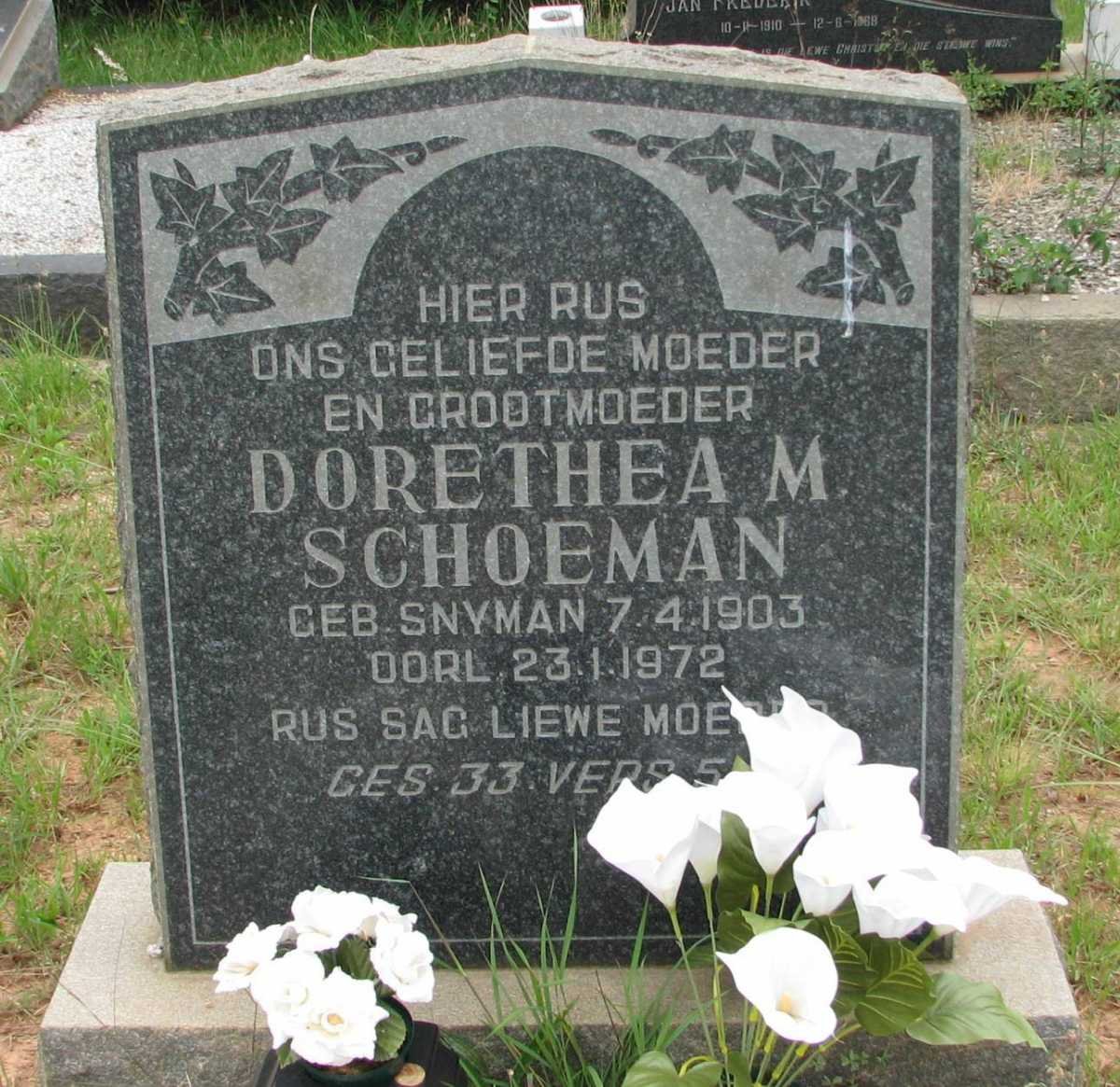 SCHOEMAN Dorethea M. nee SNYMAN 1903-1972