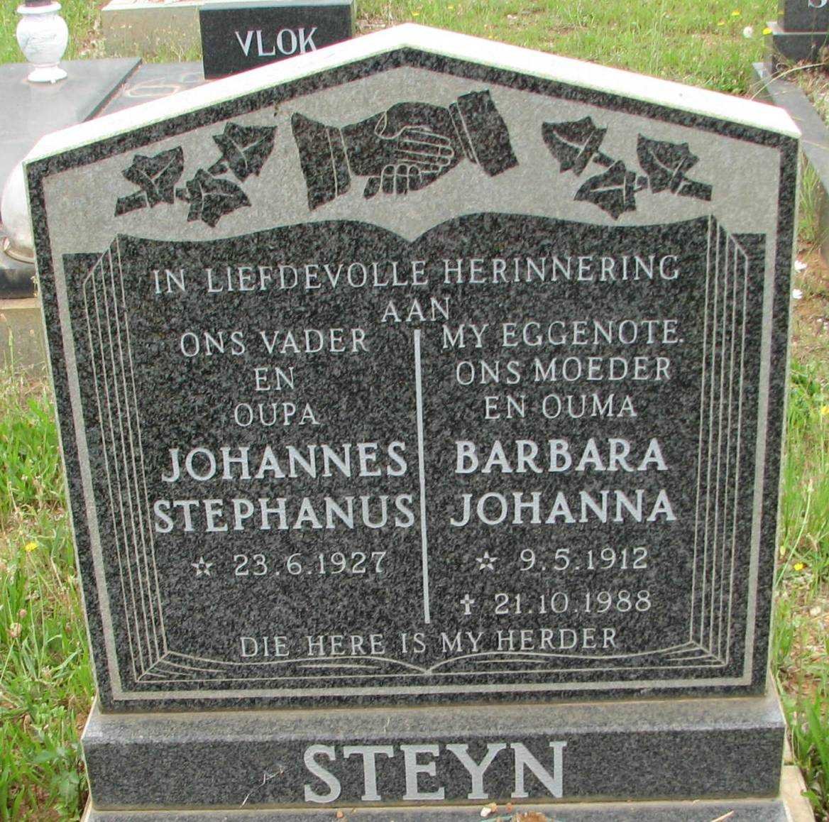 STEYN Johannes Stephanus 1927- &amp; Barbara Johanna 1912-1988