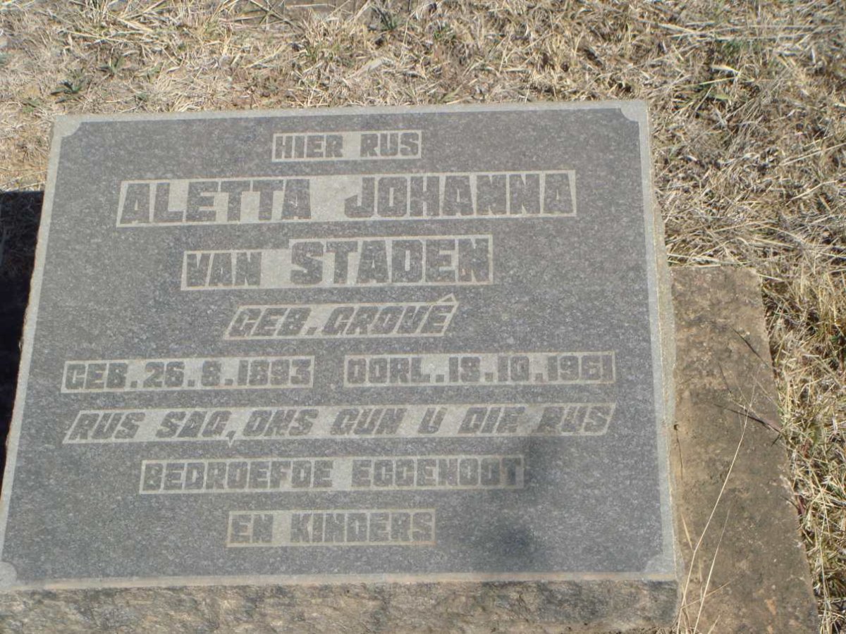 STADEN Aletta Johanna, van nee GROVE 1893-1961