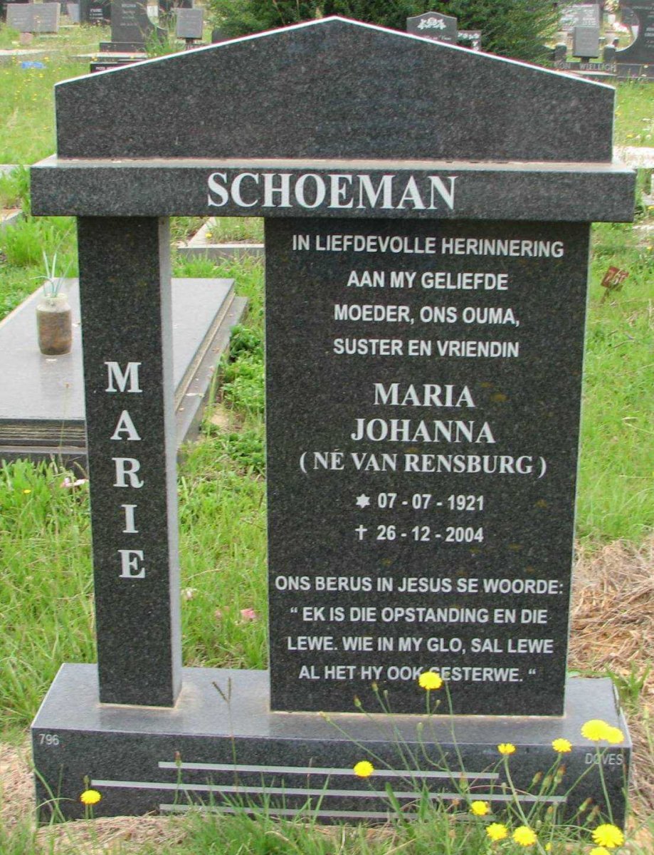 SCHOEMAN Maria Johanna nee VAN RENSBURG 1921-2004