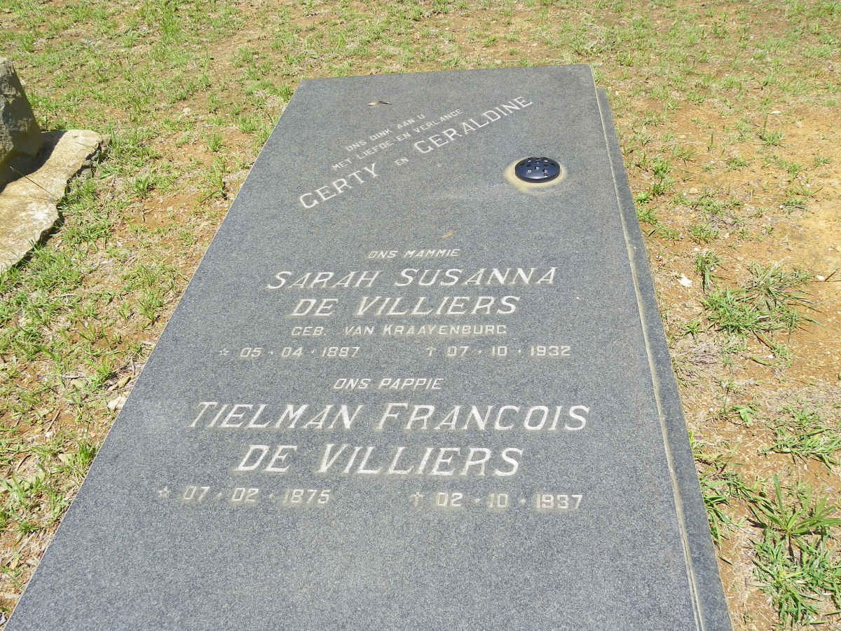 VILLIERS Tielman Francois, de 1875-1937 &amp; Sarah Susanna VAN KRAAYENBURG 1887-1932