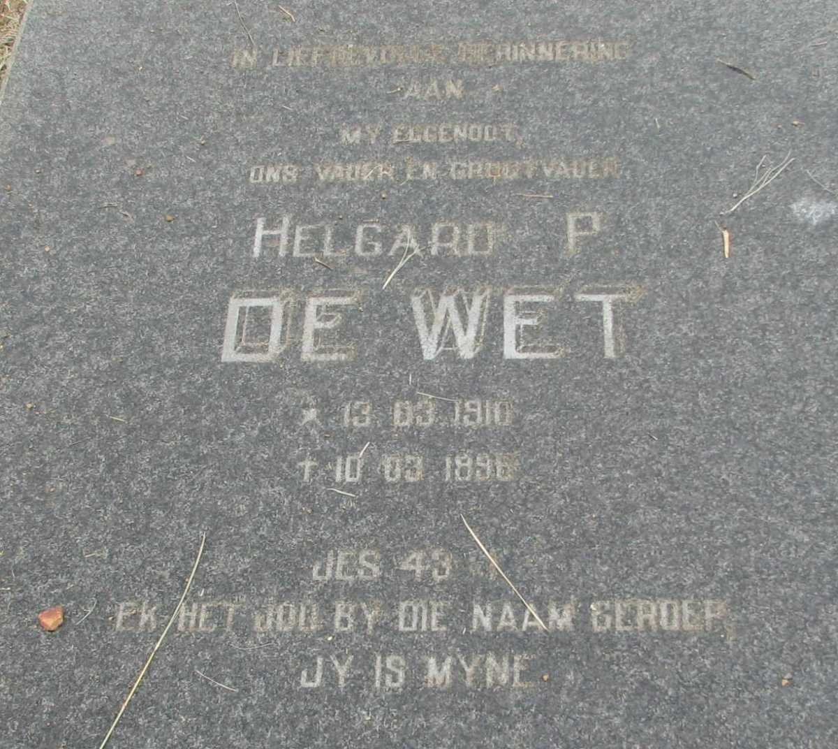 WET Helgard P., de 1910-1996