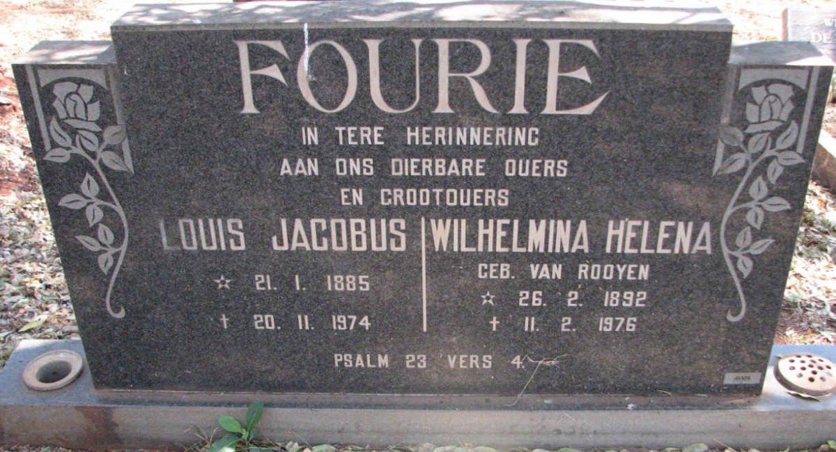 FOURIE Louis Jacobus 1885-1974 &amp; Wilhelmina Helena VAN ROOYEN 1892-1976