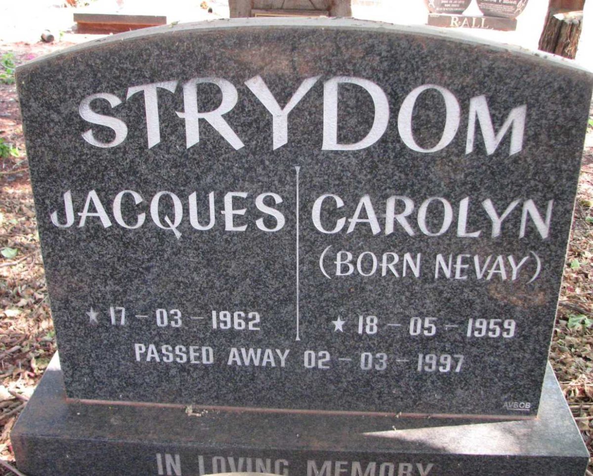 STRYDOM Jacques 1962-1997 &amp; Carolyn NEVAY 1959-1997