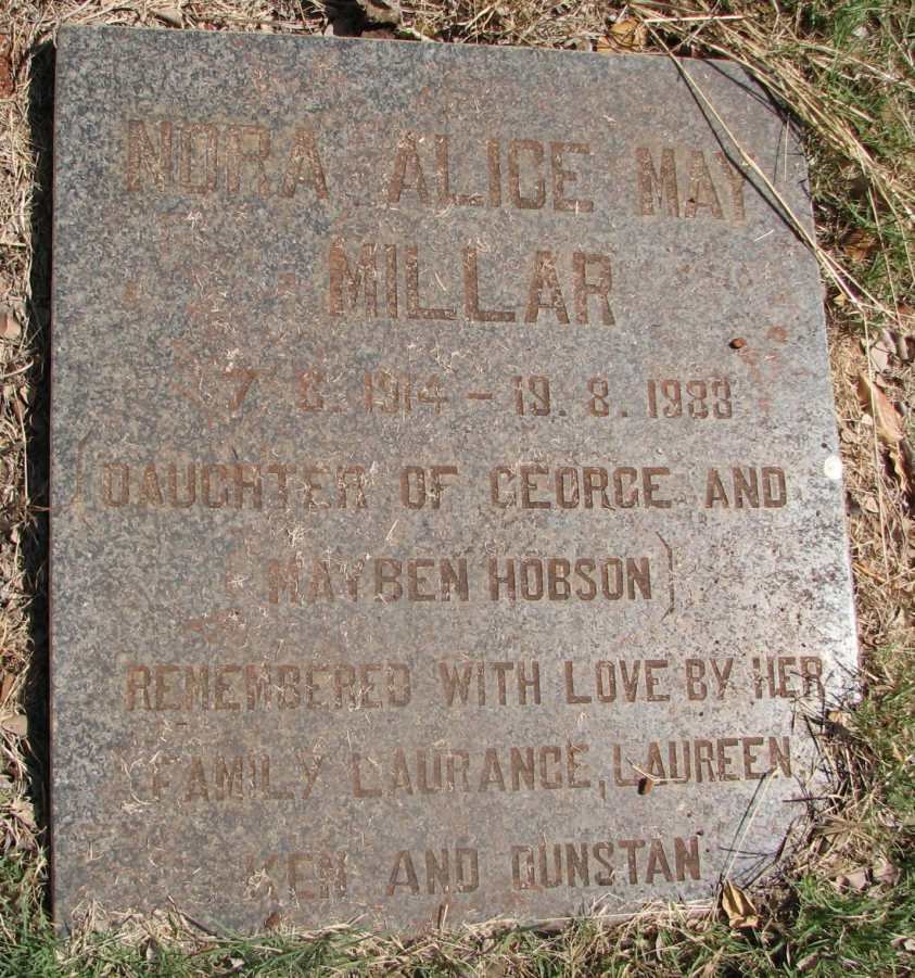 MILLAR Nora Alice May nee HOBSON 1914-1988