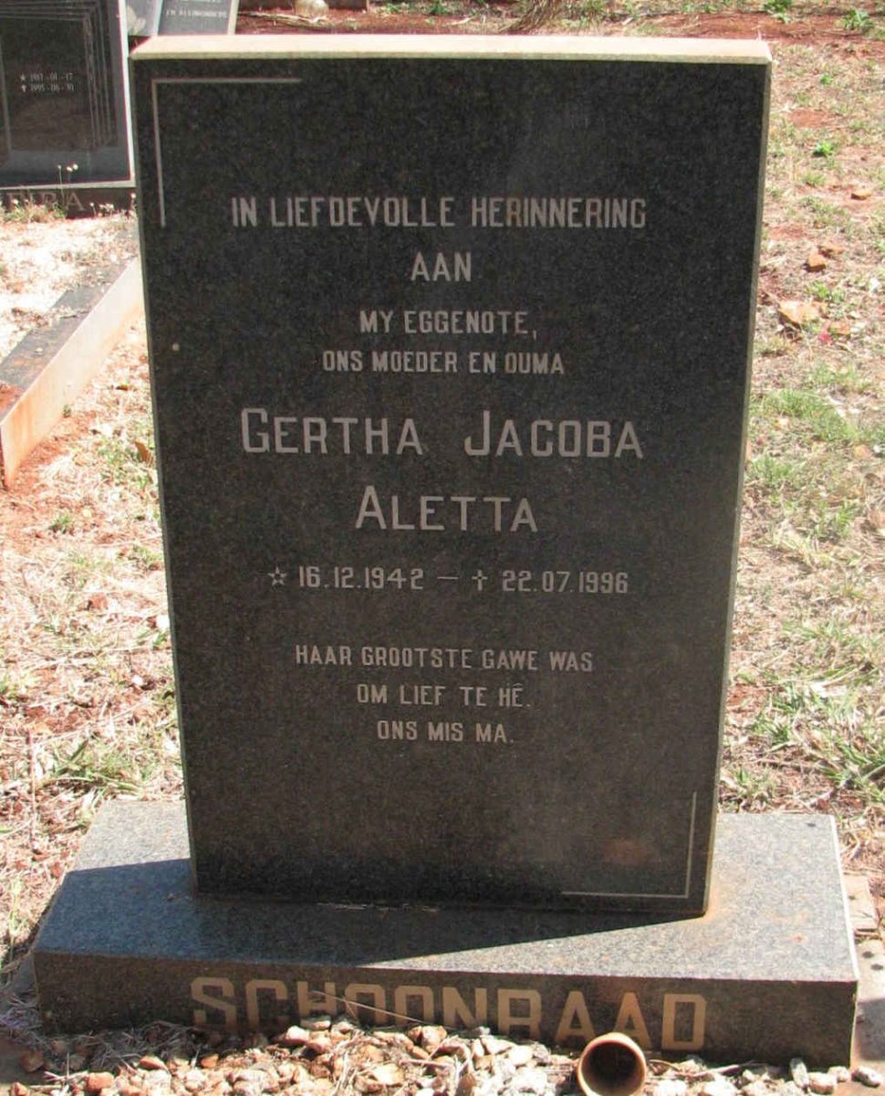 SCHOONRAAD Gertha Jacoba Aletta 1942-1996
