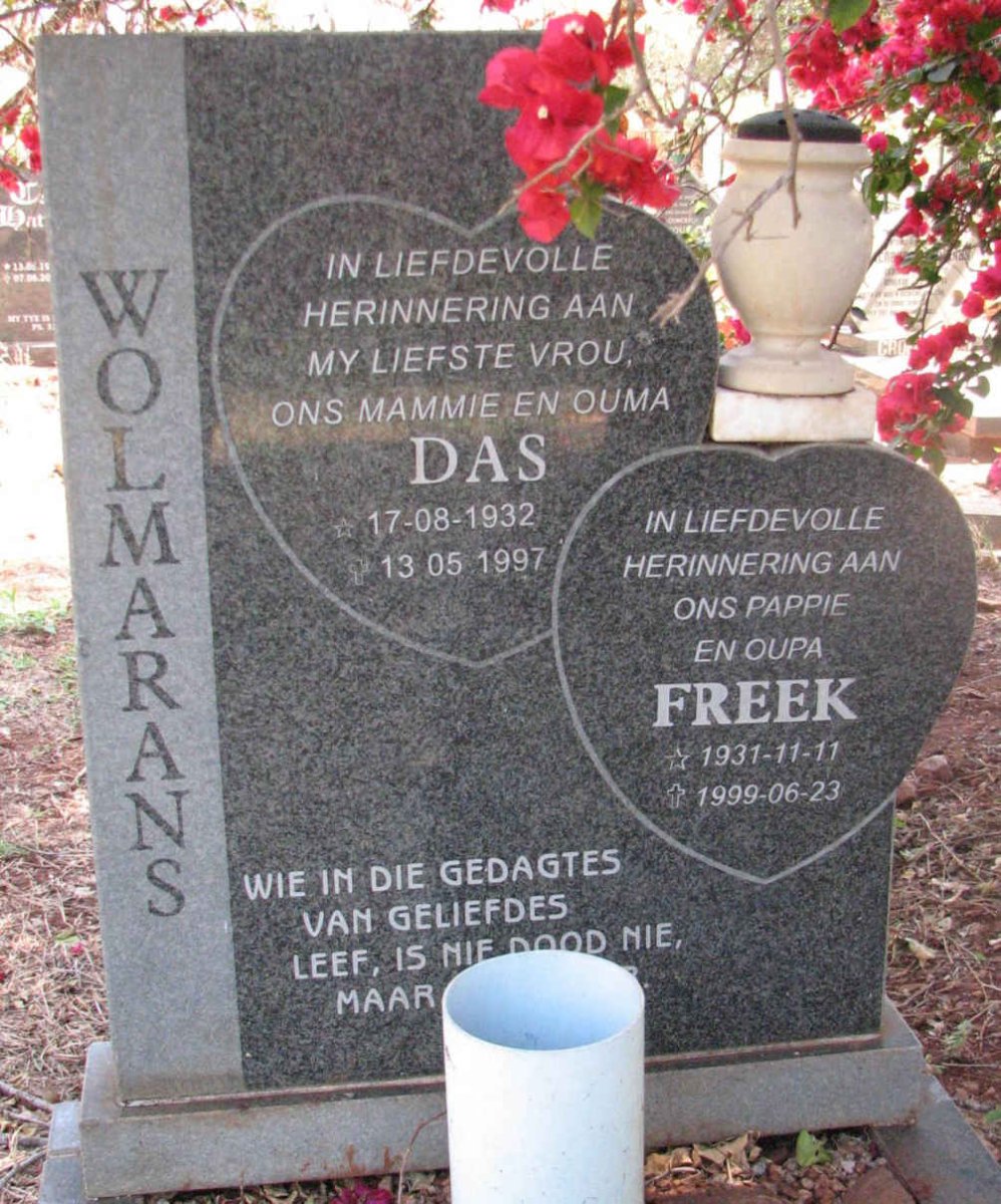 WOLMARANS Freek 1931-1999 &amp; Das 1932-1997
