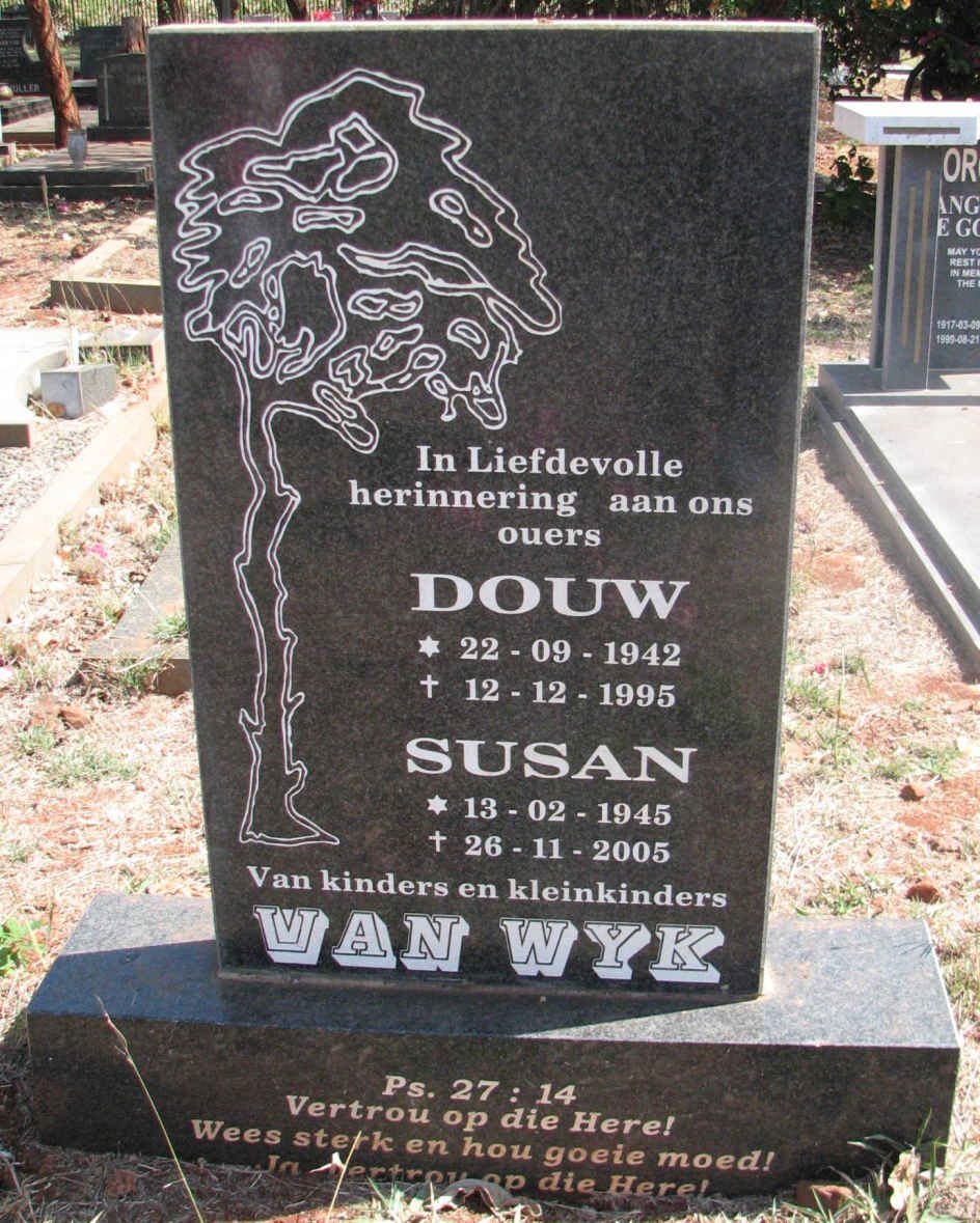 WYK Douw, van 1942-1995 &amp; Susan 1945-2005