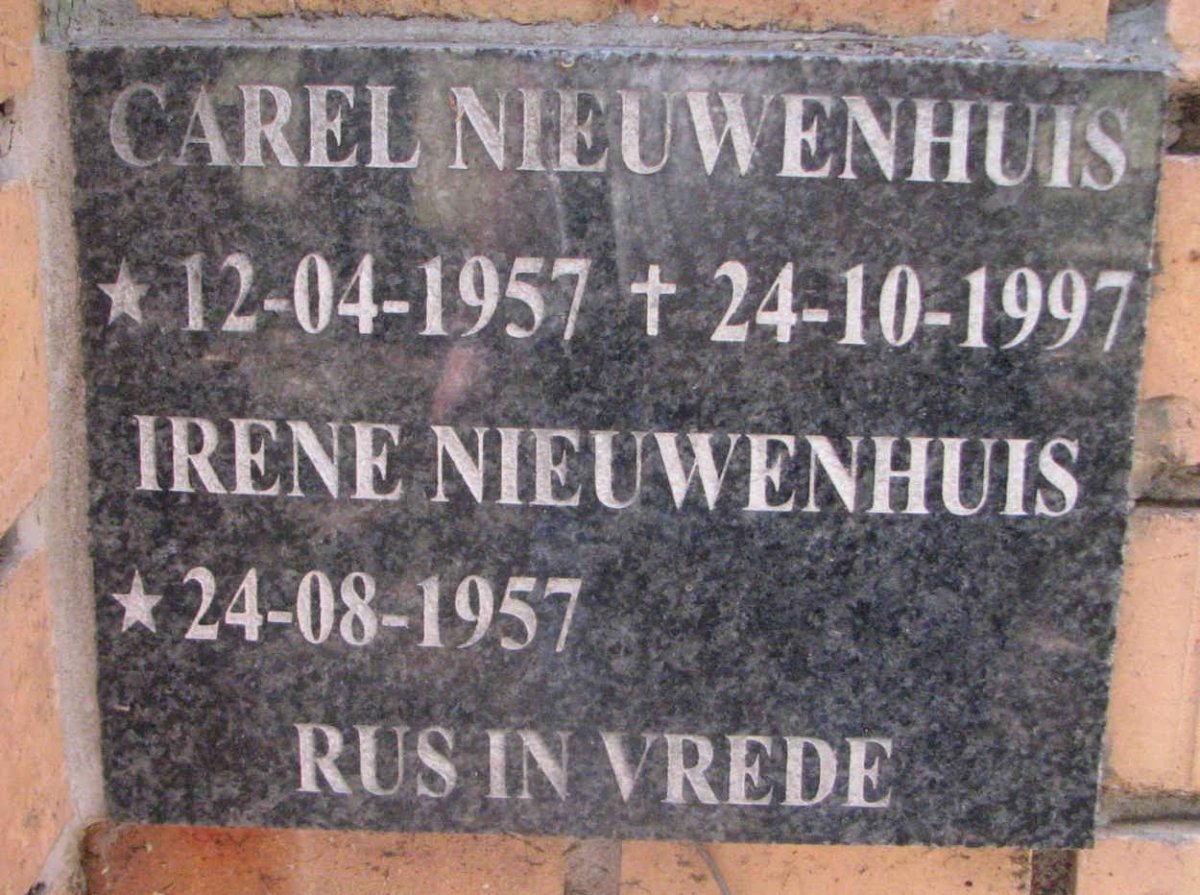 NIEUWENHUIS Carel 1957-1997 &amp; Irene 1957-