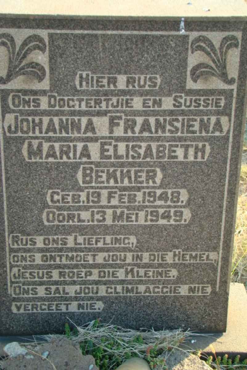 BEKKER Johanna Fransiena Maria Elizabeth 1948-1949