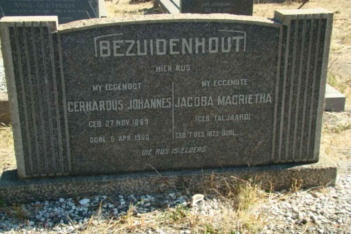 BEZUIDENHOUT Gerhardus Johannes 1869-1960 &amp; Johanna Magrietha TALJAARD 1873-
