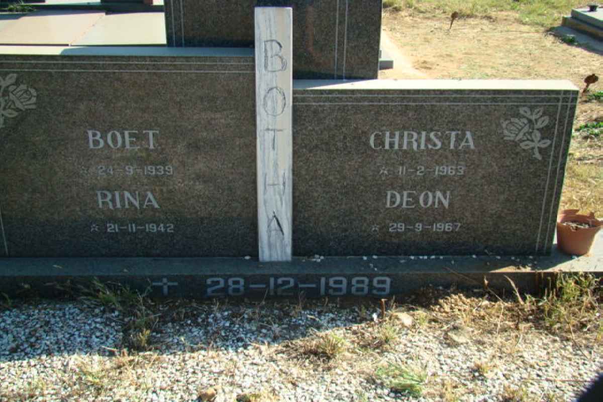 BOTHA Boet 1939-1989 &amp; Rina 1942-1989 :: BOTHA Christa 1963-1989 :: BOTHA Deon 1967-1989