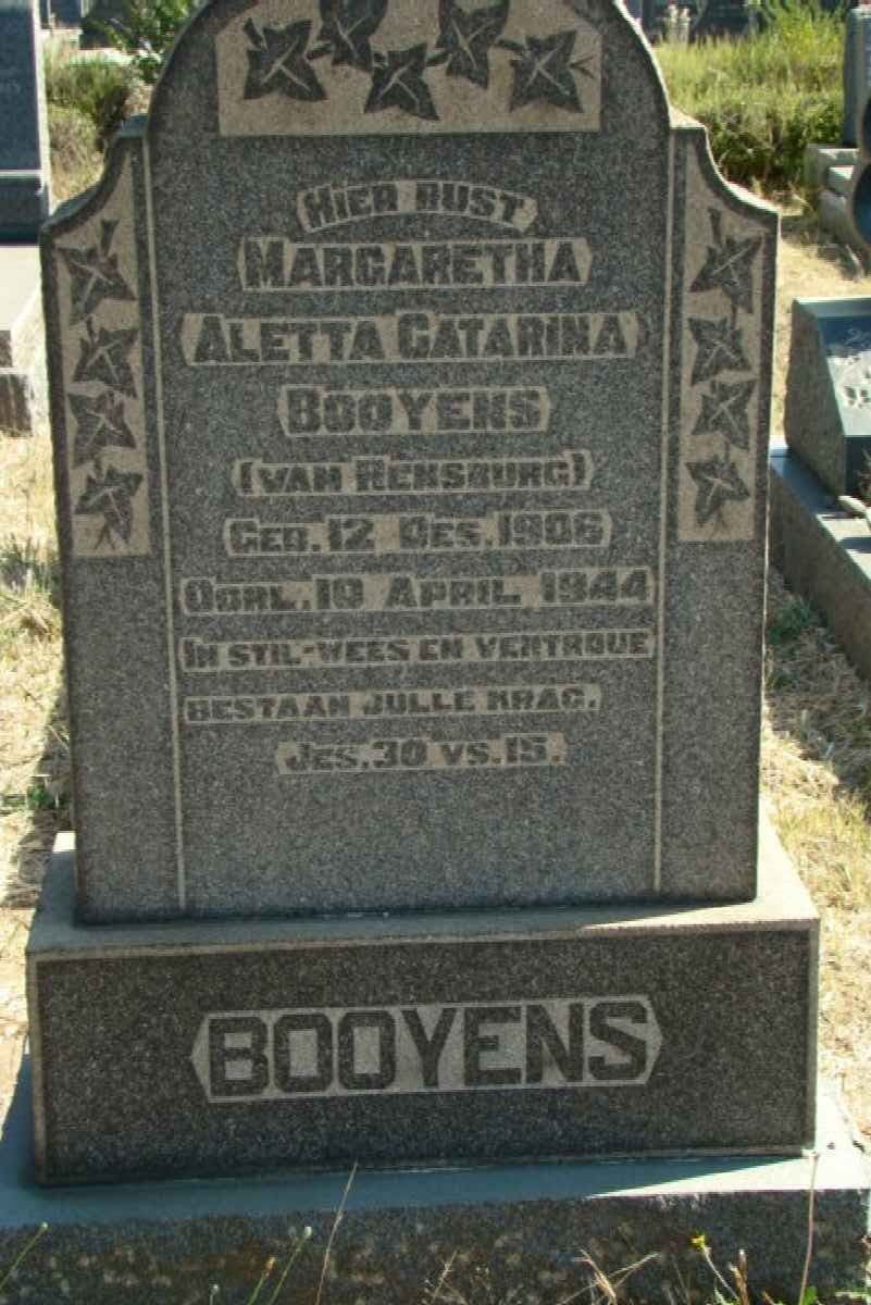 BOOYENS Margaretha Aletta Catarina nee VAN RENSBURG 1906-1944